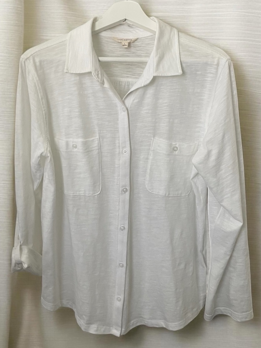 Lucky Brand Off-White Semi-Textured Button-Down Shirt with Double Pockets Size L